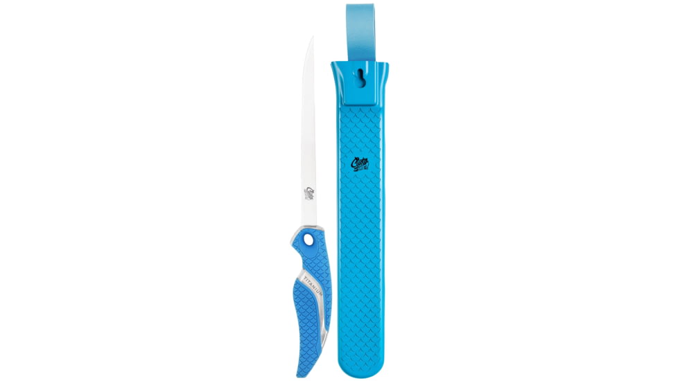 Cuda Knives Cuda 7 in Fillet With Sheath Fixed Blade Knife, 7in, German 4116 Steel, Standard Edge, Blue, Synthetic Handle, 18124