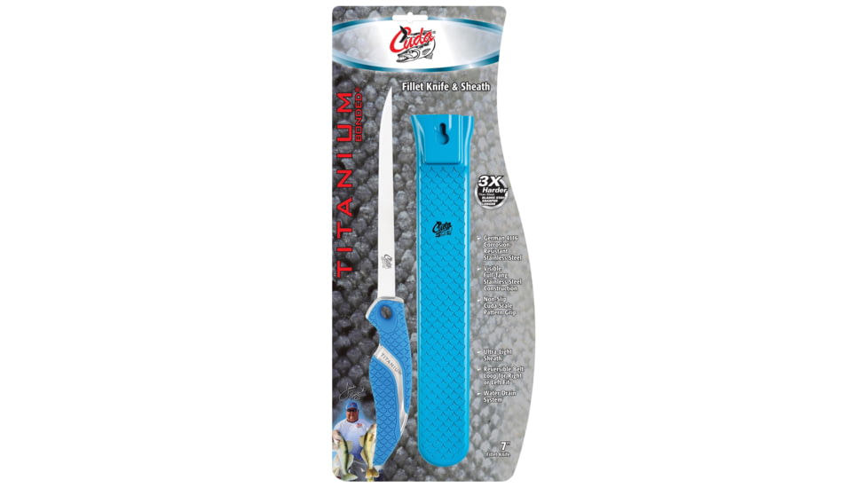 Cuda Knives Cuda 7 in Fillet With Sheath Fixed Blade Knife, 7in, German 4116 Steel, Standard Edge, Blue, Synthetic Handle, 18124