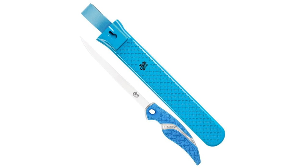 Cuda Knives Cuda 7 in Fillet With Sheath Fixed Blade Knife, 7in, German 4116 Steel, Standard Edge, Blue, Synthetic Handle, 18124