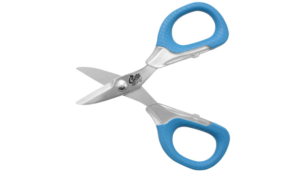 Cuda Knives Cuda Large Braid Shear, 5.25in Overall, Cuts Braid, Dual Serrated Blades, Blue Non Slip Cuda Pattern Grips, 18362