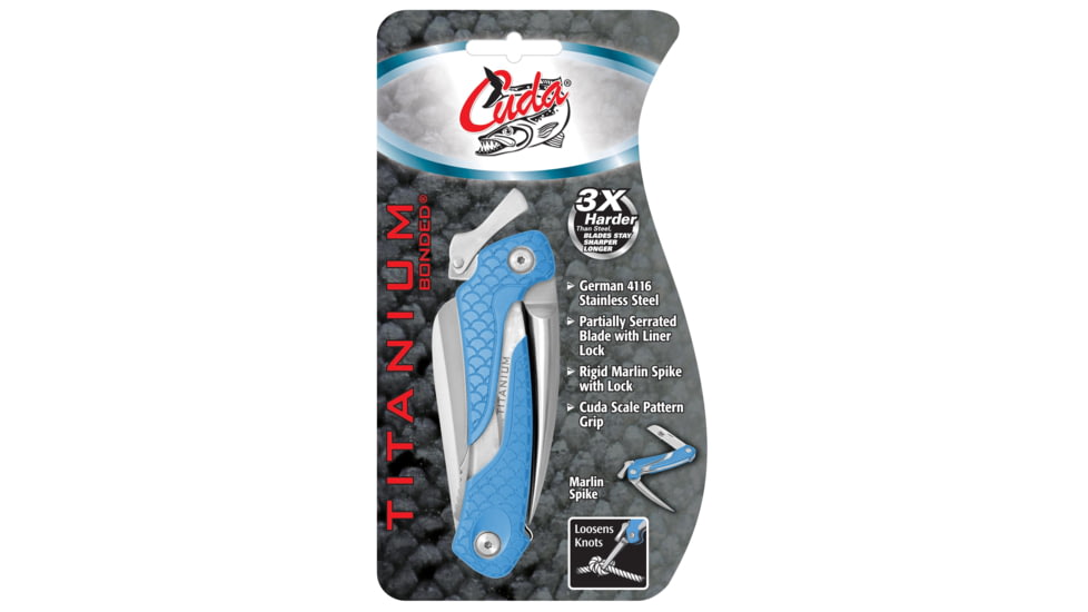 Cuda Knives Cuda Marlin Spike Folder Folding Knife,3in,German 4116 Steel,Partially Serrated,Blue,Synthetic Handle, 18092