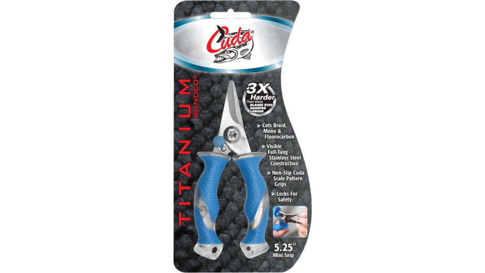 Cuda Knives Cuda Mini Snip, 5.25 overall, Blue non-slip Cuda pattern synthetic handle, 23028