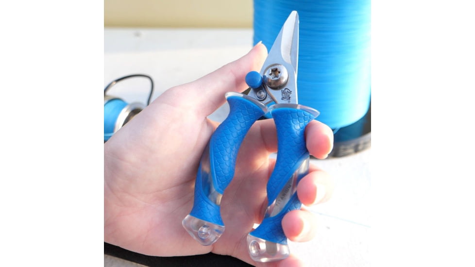Cuda Knives Cuda Mini Snip, 5.25 overall, Blue non-slip Cuda pattern synthetic handle, 23028