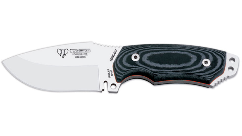 Cudeman 115 Quality Fixed Blade Knife, 9 cm, Bohler N-695 Steel, Black Micarta w/ Red Liners, Black Leather Sheath, 115-B