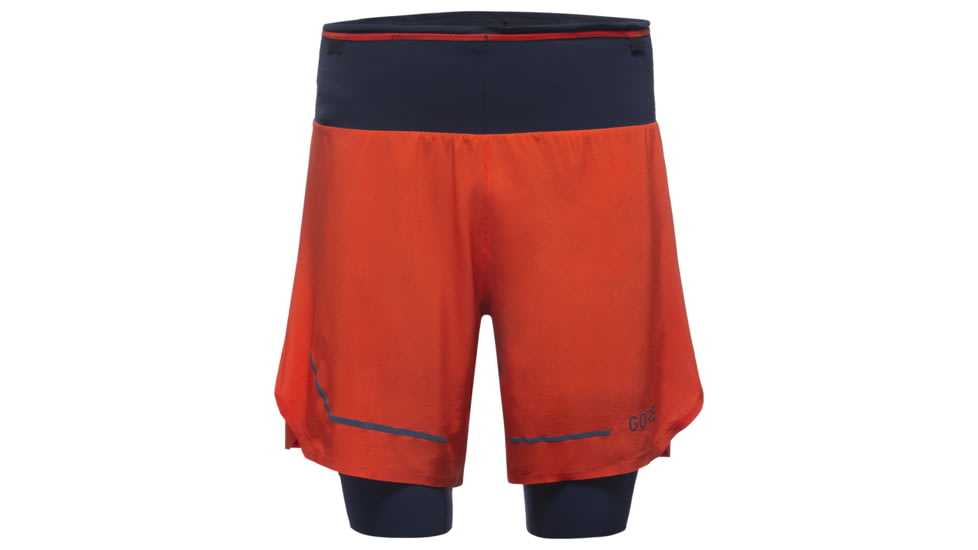 GOREWEAR Ultimate 2in1 Running Shorts Mens in Fireball/Orbit Blue Medium Slim fit DDFE80E6, 100759-AYAU-L