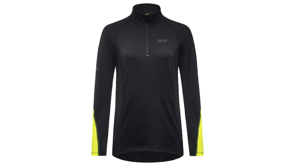 GOREWEAR Womens M Mid Long Sleeve Zip Running Shirt in Black/Neon Yellow XS 0-2 Slim fit EA17C270, 100534-9908-36