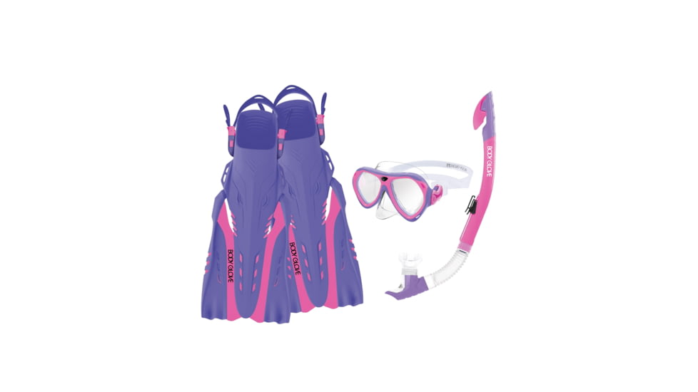 Body Glove Aruba Womens Mask/Snorkel/Fin Snorkeling Set - Pink/Purple 4FBD9332, M, Pink/Purple, 17043SET-PNKPUR-M