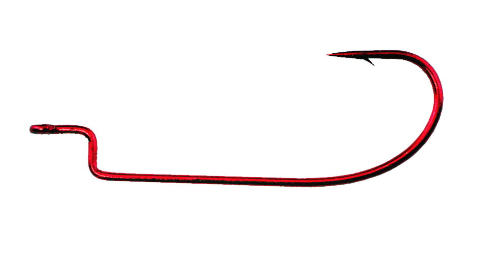 Daiichi Offset Worm Hook, Light Wire, Bleeding Bait Red, Size 2/0, 7 per Pack, D30Z-2/0