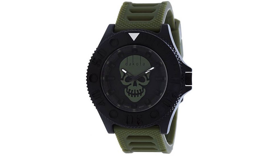Dakota Watches Skull Fashion, Black Dial w/Green Skull,Green Silicone Strap, NO 4935-6