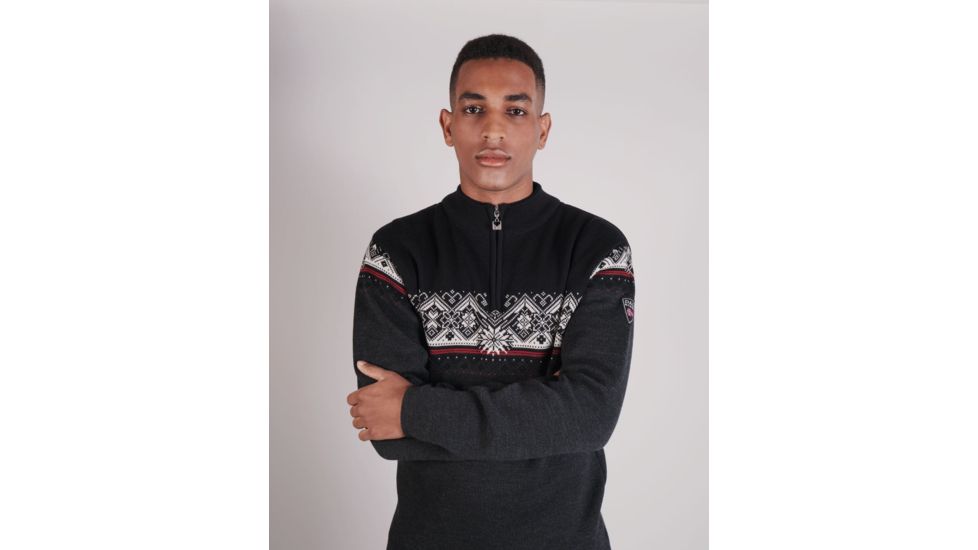 Dale of Norway St. Moritz Sweater - Mens, Dark Charcoal/Raspberry/Black/Off White, Large, 91391-E-L