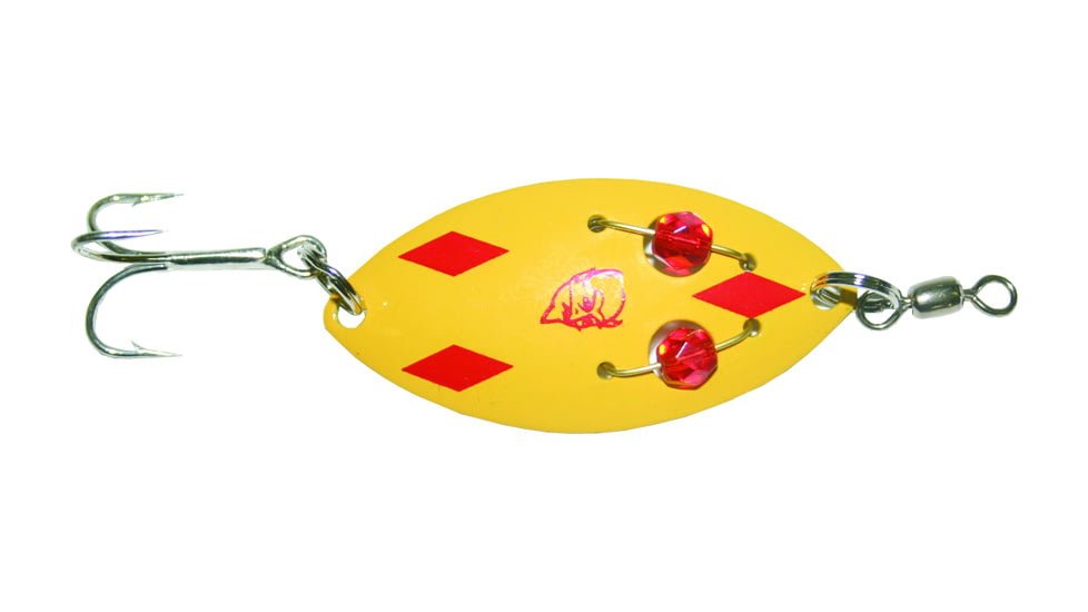 Dardevle Red Eye Spinning Wiggler Spoon, 2in, 1/4oz, Yellow/Red Diamonds, Brass Back, 8417