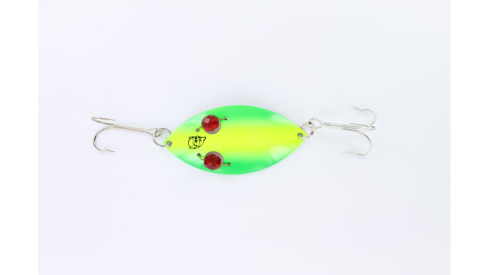 Dardevle Red Eye Wiggler Spoon 3in, 1oz, Chartreuse/Green Stripe Nickel Back, 8870
