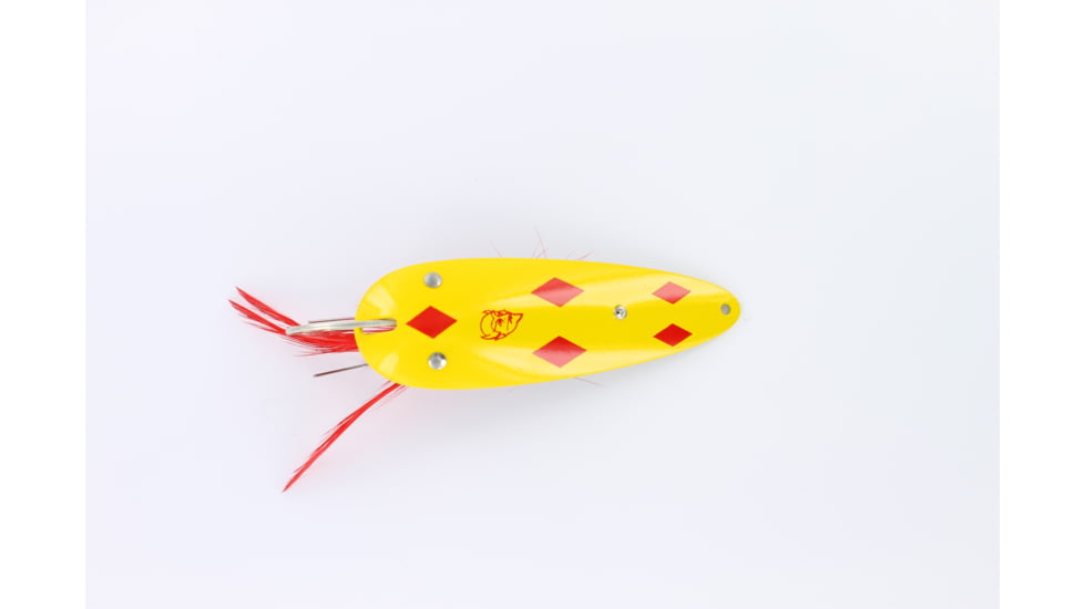 Dardevle Weedless Dardevlet Spoon, 3 5/8in, 1oz, Yellow/Red Diamonds, Brass Back, 517