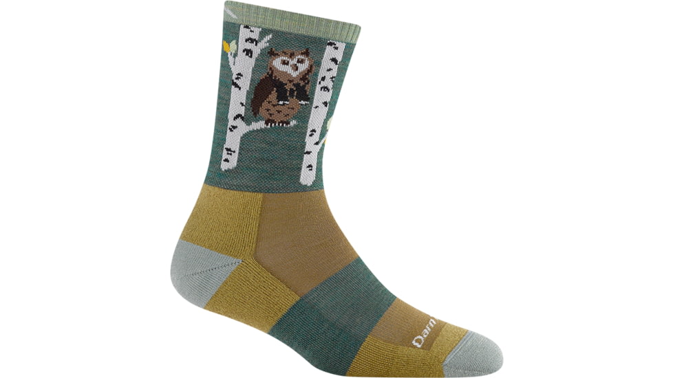 Darn Tough Critter Club Micro Crew Lightweight with Cushion Socks - Womens, Owl Green, Medium, 5001-C-7072-04