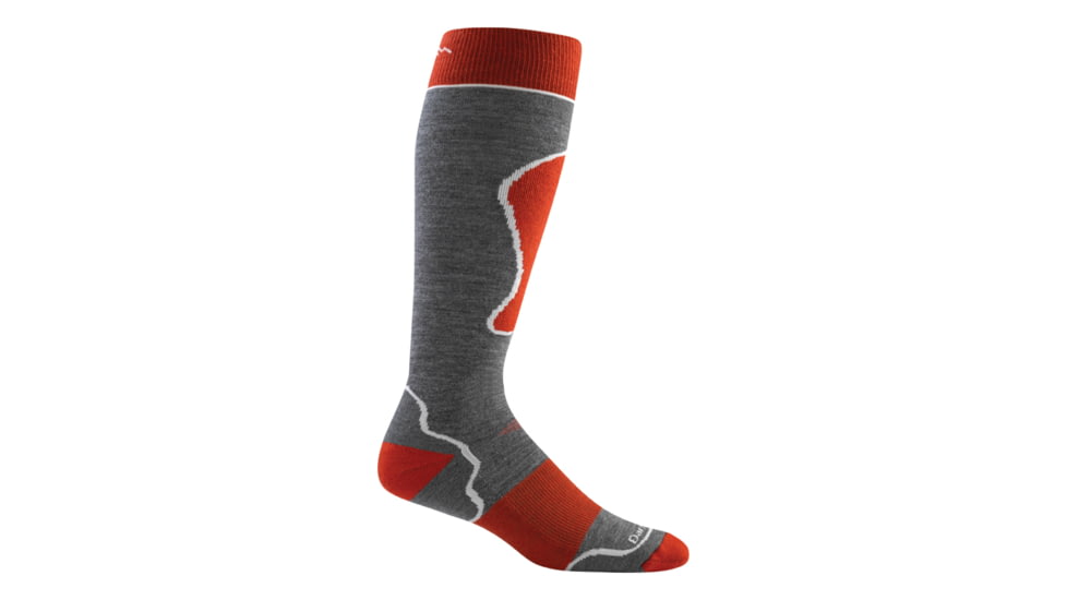 Darn Tough Ski/Ride Over-The-Calf Padded Cushion Sock - Men's-Grey/Red-Medium