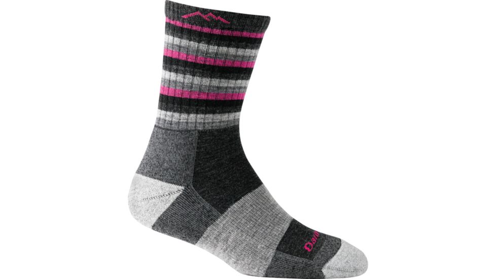 Darn Tough Stripes Micro Crew Cushion Sock - Womens, Black Hot Pink Stripe, Small, 1904-BLACK-HOT-PINK-S