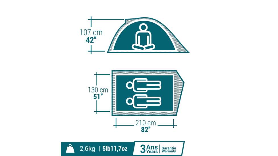 Decathlon Quechua MH100 Waterproof Camping Tent, Grey, 2 Person, 4006573