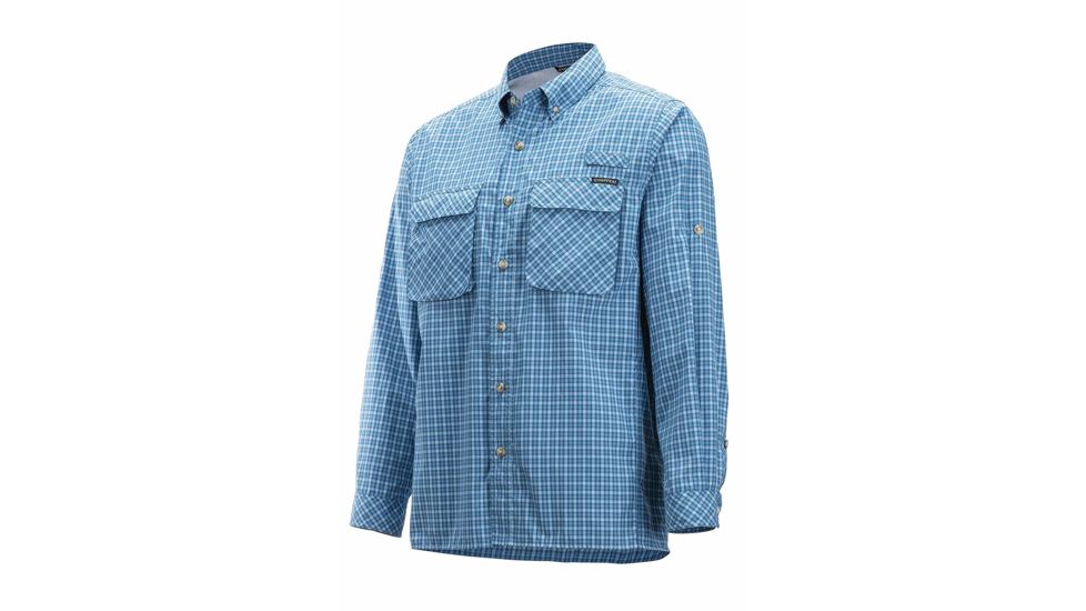 DEMO, ExOfficio Air Strip Check Plaid Long Sleeve Shirt - Mens, Medium, Dk Aegean, 1001-3159-Dk Aegean-M