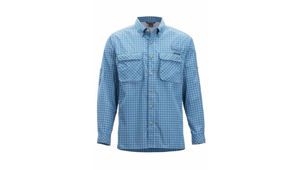 DEMO, ExOfficio Air Strip Check Plaid Long Sleeve Shirt - Mens, Medium, Dk Aegean, 1001-3159-Dk Aegean-M