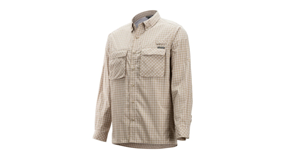 DEMO, ExOfficio Air Strip Check Plaid Long Sleeve Shirt - Mens, Medium, Lt Khaki, 1001-3159-Lt Khaki-M