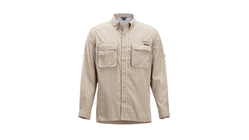 DEMO, ExOfficio Air Strip Check Plaid Long Sleeve Shirt - Mens, Medium, Lt Khaki, 1001-3159-Lt Khaki-M