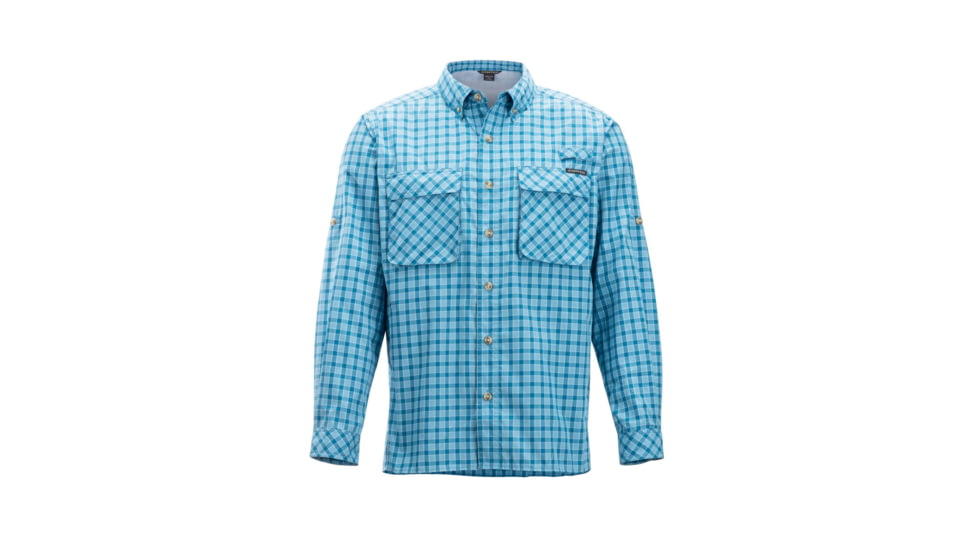 Demo, ExOfficio Air Strip Gingham Long Sleeve - Mens, Dk Aegean, Medium, 1001-3231-Dk Aegean-M