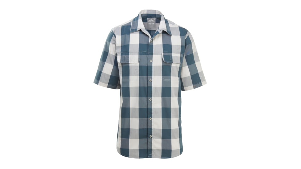 Demo,Woolrich Men's Keep It Moving Short Sleeve Classic Shirt, Dark Slate Check, L, 6386-DLE-DEMO