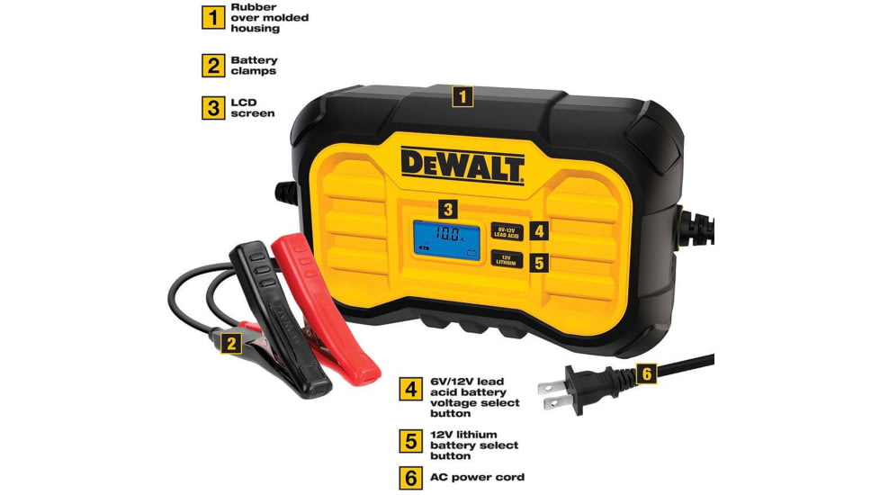 DeWALT 10 Amp Professional Battery Charger, Battery Maintainer, Trickle Charger, Yellow/Black, DXAEC10