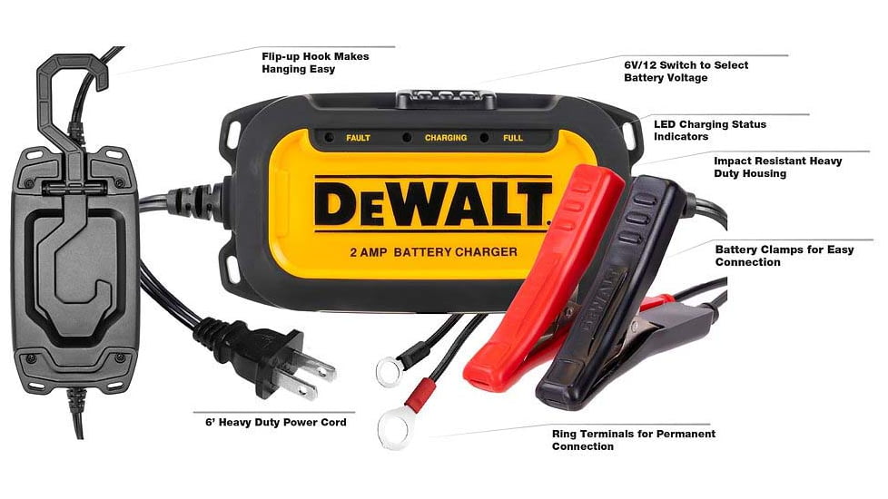 DeWALT 2 Amp Professional Automotive Battery Charger and Maintainer, Yellow/Black, DXAEC2
