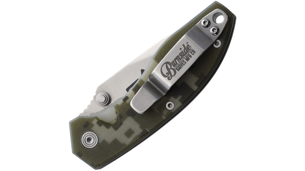 DMOS Burnside DMOS Satin Folding Knife, 3.63in Closed, 2.5in Satin D2 Tool Steel Blade, Camo G10 Handle, KNIFE-BURN-C