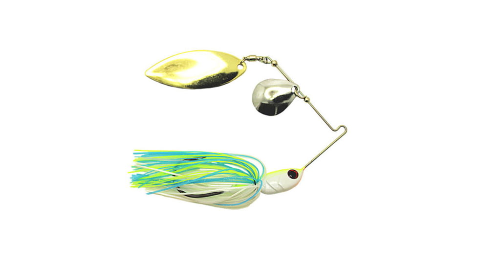 Dobyns D-Blade Advantage Series Spinnerbaits, Colorado/Willow Blade, 3/8oz, White/Chart/Blue, ADV 3/8 A06 COL/WIL