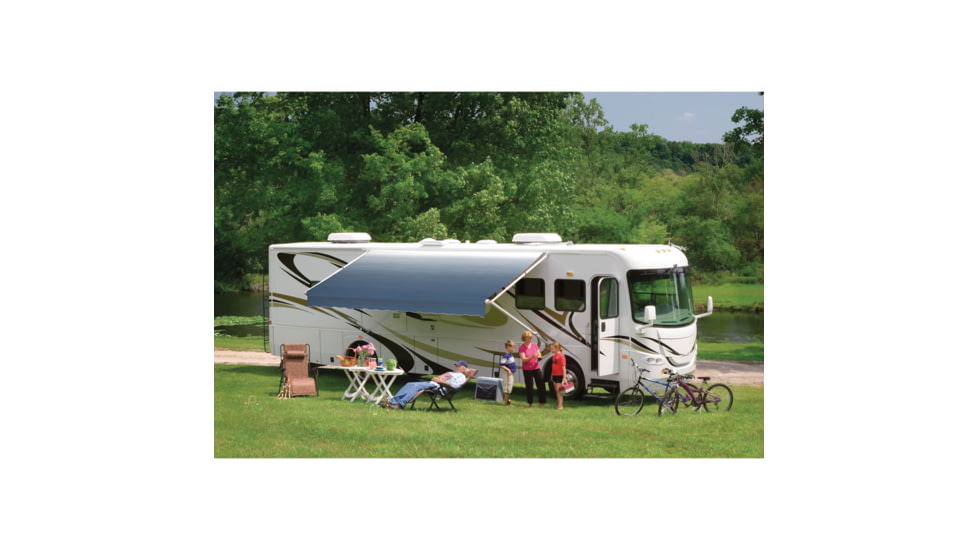 DOMETIC 8500 Manual Patio Awning With Polar White Weathershield, Azure Linen Fade, 19ft, 848NT19.400B