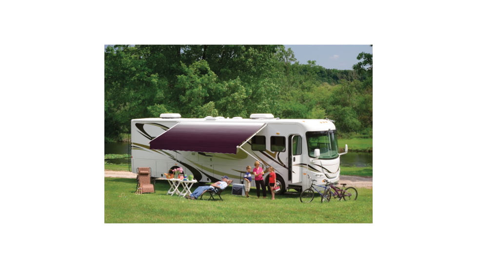 DOMETIC 8500 Manual Patio Awning With Polar White Weathershield, Maroon Linen Fade, 10ft, 848NV10.400B