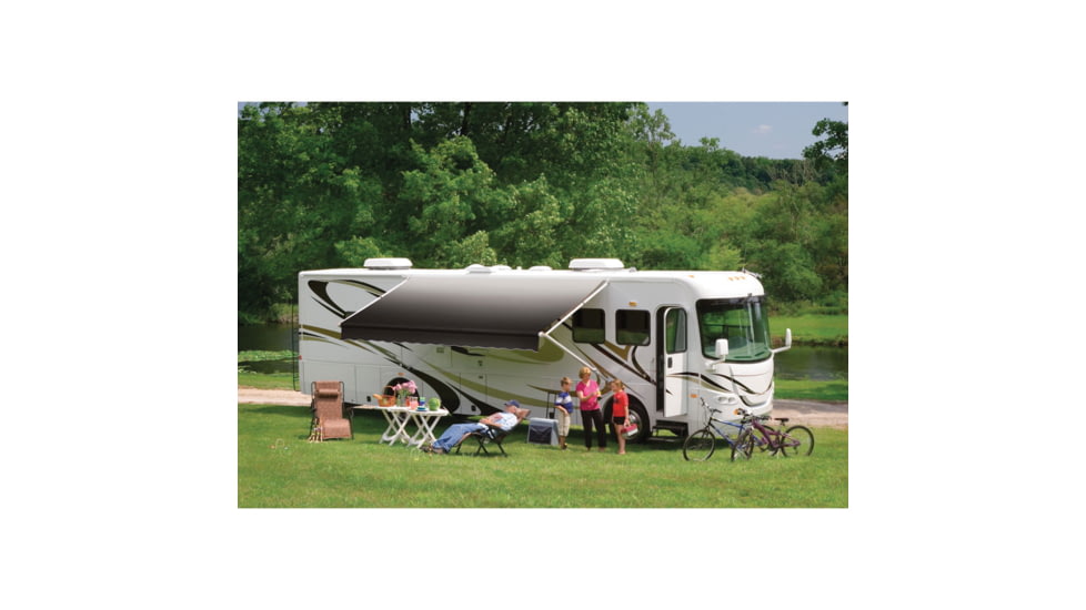 DOMETIC 8500 Manual Patio Awning With Polar White Weathershield, Onyx Linen Fade, 10ft, 848NR10.400B