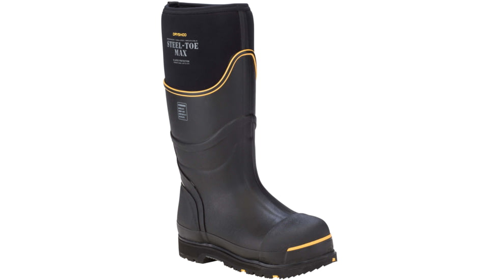Dryshod Steel-Toe Max Hi Protective Work Boot - Mens, Black/Yellow, 10, STM-UH-BK-010