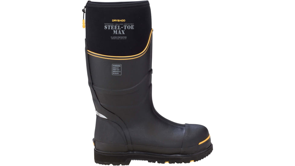 Dryshod Steel-Toe Max Hi Protective Work Boot - Mens, Black/Yellow, 10, STM-UH-BK-010