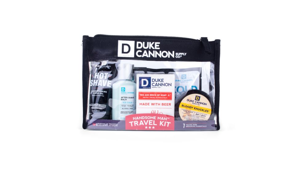 Duke Cannon Supply Co Handsome Man Travel Kit, 2 fl oz Shaving Cream, 2.3 oz After-Shave Balm, 4.5 oz Soap, 1.4 fl oz Hand Balm, 3 x Field Towels, TRAVELSET1