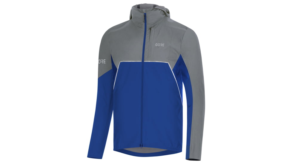 GOREWEAR Mens R7 Partial GORE-TEX INFINIUMTM Hooded Running Jacket in Ultramarine Blue/Lab Gray Small Slim fit Windproof 696CF6DF, 100459-BLBF-M