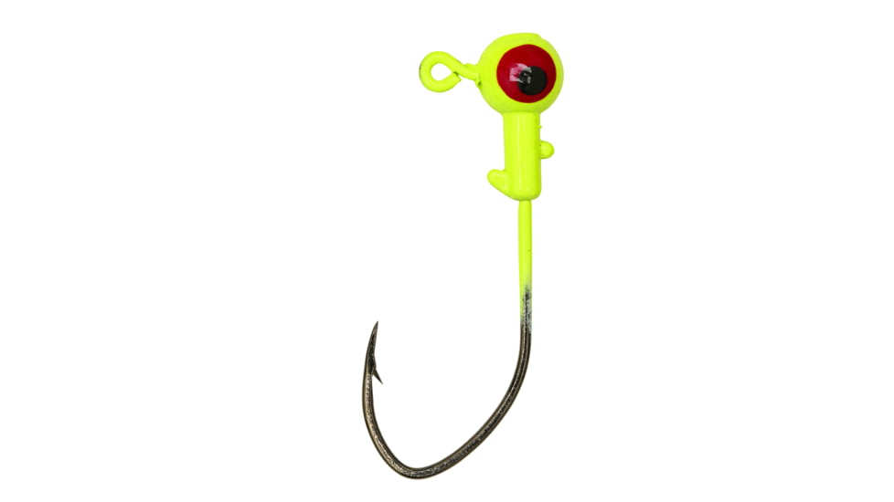 Eagle Claw Ball Head Jig Pro V Hook, Chartreuse, 1/16oz, 10 per Pack, PFPV116-3