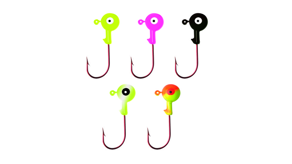 Eagle Claw Ballhead Jig Assortment,Chartreuse/White,Black,Chartreuse/Orange,Pink,Chartreuse,Red Hook,Size 1/8 JBR18ASST