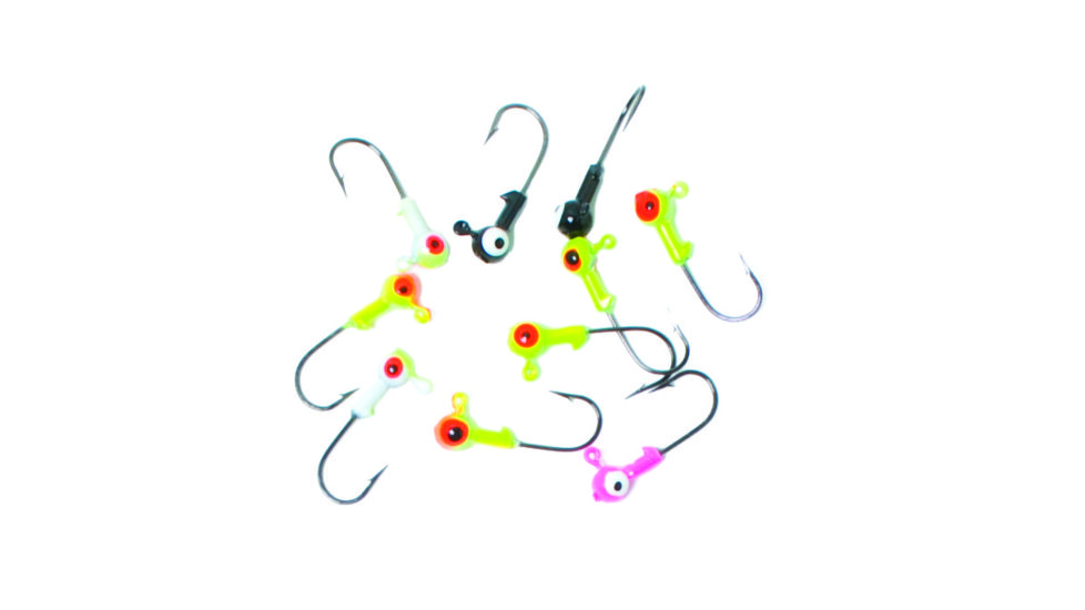 Eagle Claw Ballhead Jig Assortment,Chartreuse/White,Black,Chartreuse/Orange,Pink,Chartreuse,Black Hook,Size 1/16oz JB116ASST