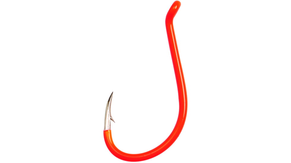 Eagle Claw Lazer Sharp Painted Octopus Hook, Needle Point, Long Shank, Offset, Up Eye, Fluorescent Orange, Size 2, 25 per Pack, L2FOUH-2