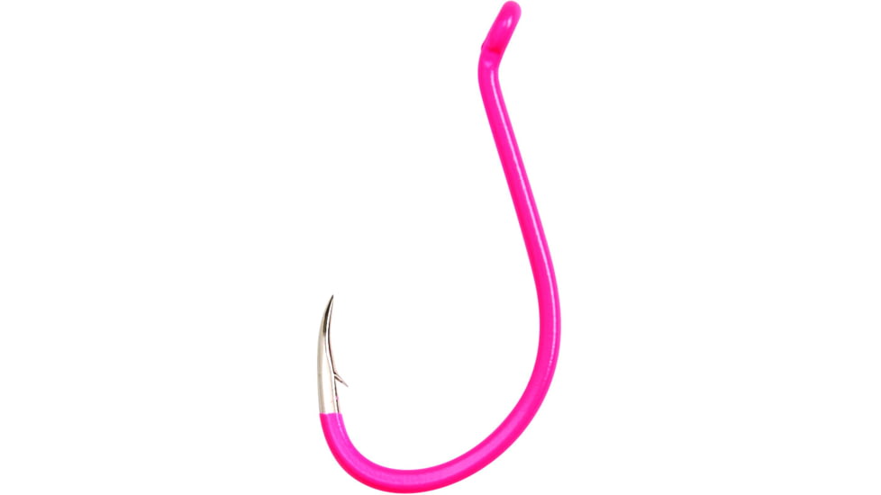 Eagle Claw Lazer Sharp Painted Octopus Hook, Needle Point, Long Shank, Offset, Up Eye, Fluorescent Pink, Size 1/0, 25 per Pack, L2PKUH-1/0