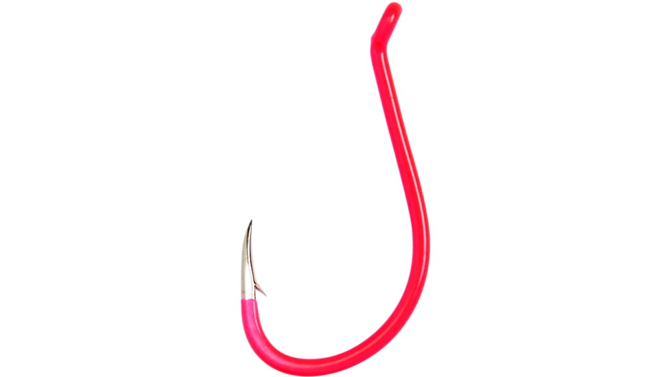 Eagle Claw Lazer Sharp Painted Octopus Hook, Needle Point, Long Shank, Offset, Up Eye, Fluorescent Red, Size 1/0, 25 per Pack, L2FRUH-1/0
