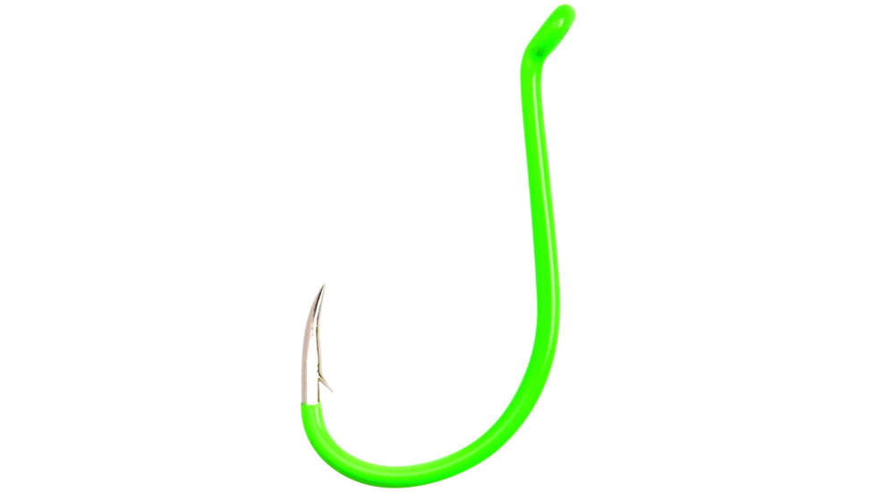 Eagle Claw Lazer Sharp Painted Octopus Hook, Needle Point, Long Shank, Offset, Up Eye, Lime Green, Size 4, 25 per Pack, L2LGUH-4