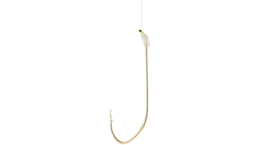 Eagle Claw Pro-V Bend Aberdeen Snelled Hook, Down Eye, Gold, Size 1/0, 6 per Pack, 126H-1/0