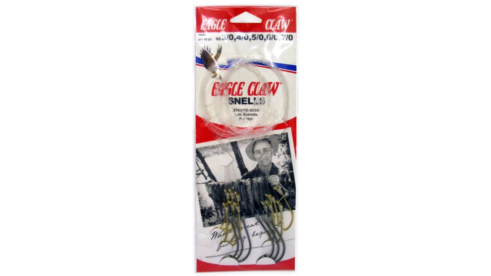 Eagle Claw Striped Bass Snelled Hook,Assortment 092QW