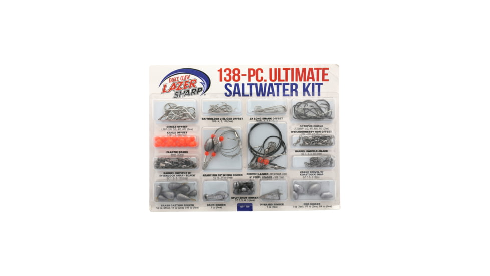 Eagle Claw Ultimate Saltwater Terminal Kit, Hooks Beads, Swivels, Rigs, Weights, 138 Pieces, LSWKWM-2