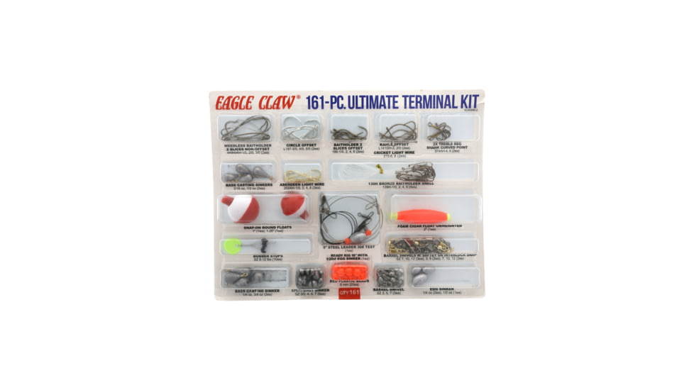 Eagle Claw Ultimate Terminal Kit, Hooks, Beads, Swivels Split Shot, Sinkers, Floats, Leaders, 161 Pieces, ECKWM-2