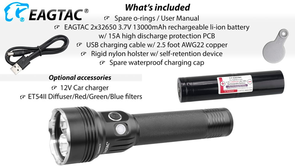 EAGTAC MX30L2CR 3 x CSLPM1 Flashlight, 32650 13000mAh li-ion, CW LED, 3100 Lumen, Black, MX30L2CR-3*CSLPM1-CW